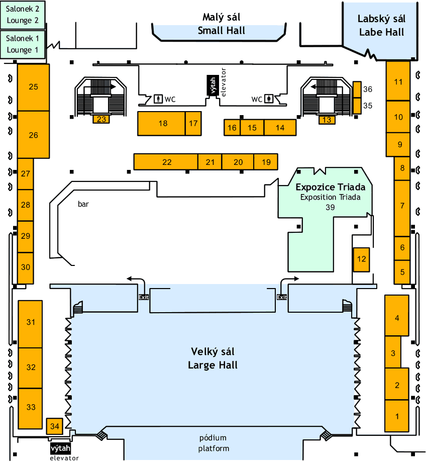Schéma kongresového centra Aldis – 1. patro
